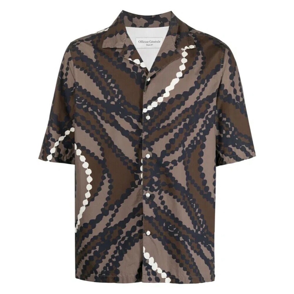 OFFICINE GENERALE Camp Shirt Mens Large Brown Button Up Short Sleeve EREN $340